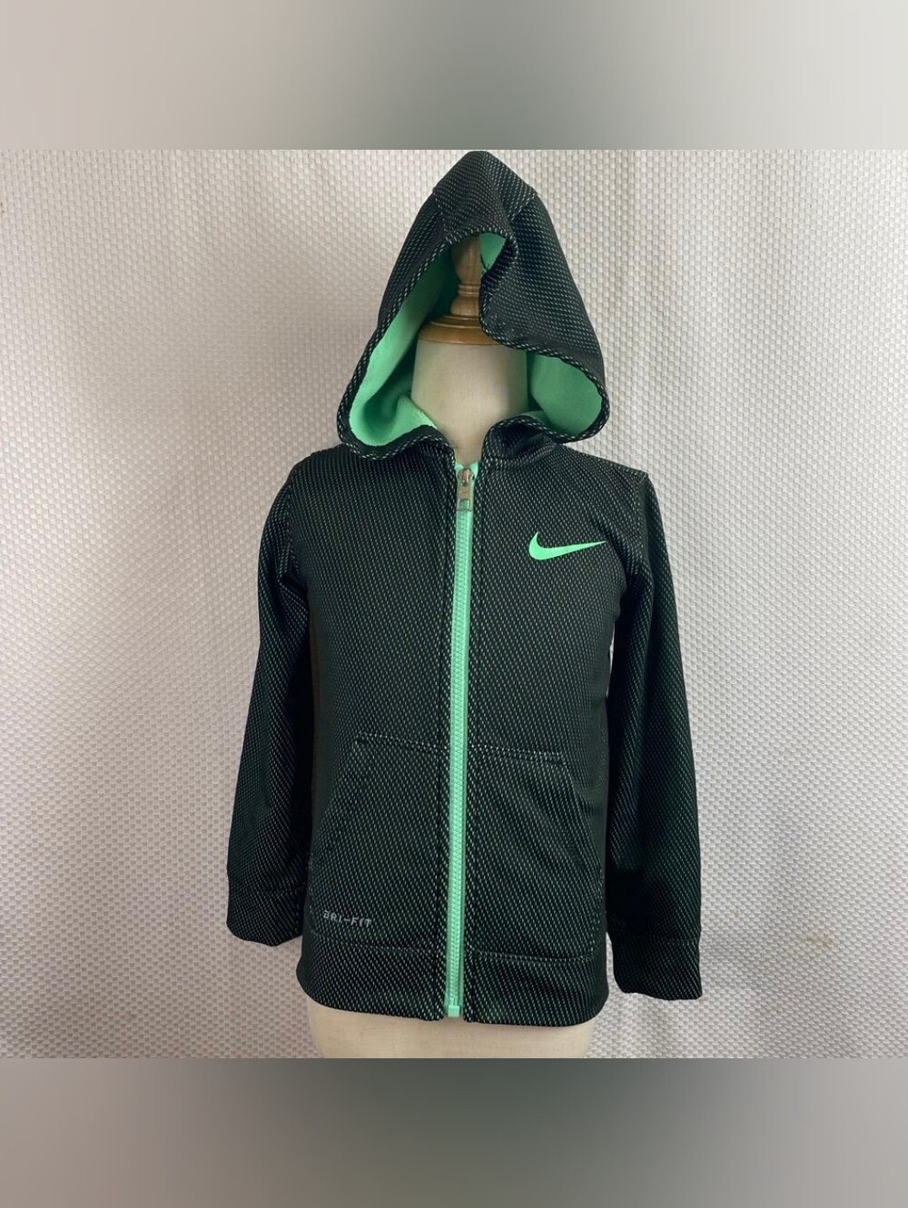 : Nike Kids Dri-Fit Full Zip Hoodie Black Neon Green Mesh Size 3T 3 Years